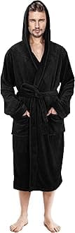 Mens Hooded Fleece Robe - Plush Long Bathrobes
