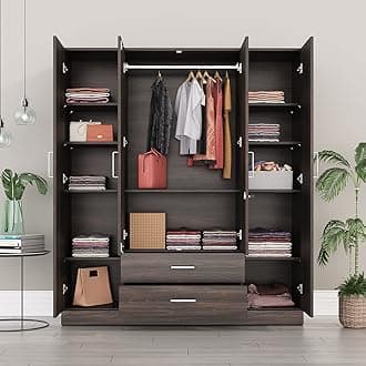 Wakefit Wardrobe | 1 Year Warranty | Engineered Wood Almirah, Cupboard for Clothes Storage | 4 Door, 1 Drawer, 1 Hanging Space | Organza Plus - Dark Brown