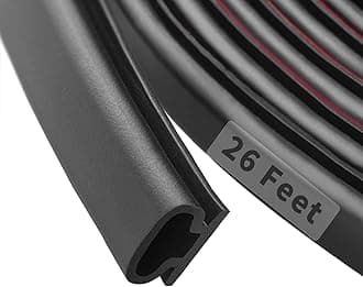 26 Feet D-Shape Rubber Weather Stripping Door Seal Strip, Fingwerk Self-Adhesive Backing Door Weatherstripping for Door Frame Insulation Large Gap, Easy Cut to Size(Black)