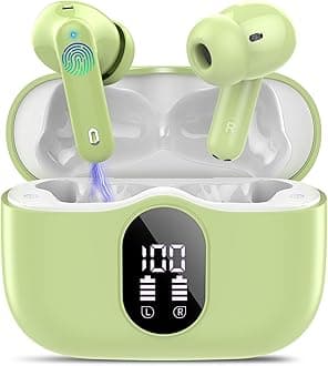 Wireless Earbuds, Bluetooth 5.4 Headphones Bass Stereo, Ear Buds with Noise Cancelling Mic, IP7 Waterproof in Ear Earphones, 36H LED Display Bluetooth Earbuds for Laptop Pad Phones Sports, Grass Green