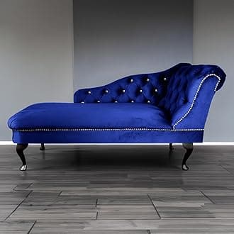 – RegentTufted Chaise Lounge Sofa & Seating Handmade Velvet Living Room Bedroom Hallway Black Accent Chair (Right Hand, Royal)