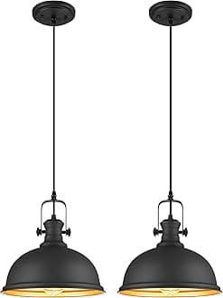 2-Pack Pendant Lights Kitchen Island, Farmhouse Hanging Lights Fixtures with Metal Shade, Rustic Kitchen Pendant Lighting Over Island for Dining Room, Matte Black, AD-2151-1P2L-BK