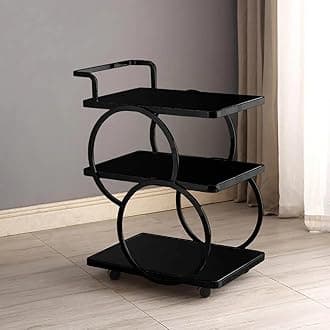 End Table Bar Trolley 3-Tier Metal Serving Trolley with Gold Elegant Home and Restaurant Mobile Cart for Effortless Food Serving Coffee Table for Living Room & Bedroom Decor (Full Black)