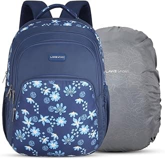Lavie Sport Bellis 39L Printed School Backpack with Rain cover for Girls (Navy)