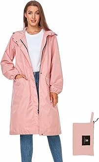 Women's Long Rain Jacket Waterproof Lightweight Hooded Raincoat Packable Knee Length Rain coat