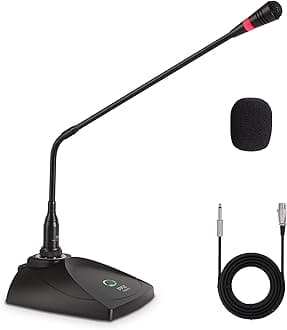 Pyle Desktop Gooseneck Wired Microphone System – Table-Mounted Condenser Mic with Pop Filter, XLR to 6.35mm Lead, Ideal for Karaoke, Meetings, Studio & Audio Recording
