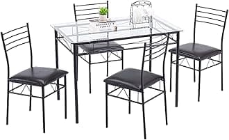 Karl home5-Piece Dining Table Set with 1 Glass Dining Table and 4 Chairs, Modern Dining Table Set for Kitchen & Breakfast Dining Living Room, Space Saving Furniture (Glass)