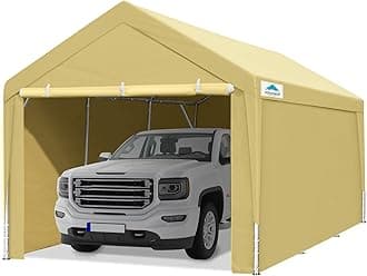 ADVANCE OUTDOOR12x20 ft Canopy Garage Heavy Duty Carport Car Boat Shelter Party Tent, Adjustable Peak Height from 9.5ft to 11ft, with Removable Sidewalls and Doors, Beige