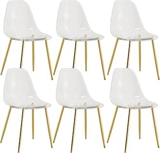 Baysitone Clear Dining Chairs Set of 6, Modern Kitchen Chairs with Transparent Seat, Acrylic Accent Side Chairs with Golden Plating Metal Legs for Dining Room, Kitchen, Living Room