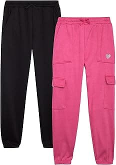 Real Love Girls' Sweatpants - 2 Pack Fleece Cargo & Basic Classic Jogger Sweatpants - Cozy Cargo Jogger Pants for Girls, 7-16
