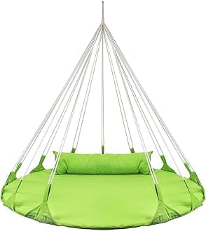 Sorbus 56" Stylish Hanging Swing Nest - Premium Cotton Double Hammock Daybed Saucer Swing Lounger - 264lbs Spinner Swing w/Pillow - Easy Setup Sturdy Tree Swing - for Indoor/Outdoor, Travel - Green
