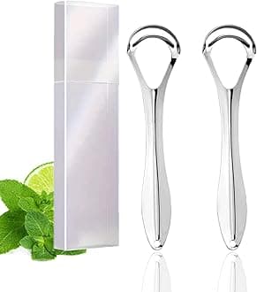 2 Pack Tongue Scraper with Travel Case, Medical Grade Metal Tongue Scrapers for Adults & Kids, Dual-Layer Tongue Cleaners Set for Fresh Breath, Stainless Steel Reusable Tongue Scrubber