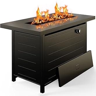 42 Inch Gas Fire Pit Table, 60,000 BTU Propane Fire Pits for Outside with Steel Lid and Lava Rock, 2 in 1 Fire Pit Table Gatherings Parties on Patio Deck Garden, CSA-Listed, Black,CIFPT5B