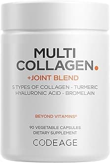 Multi Collagen Protein + Joint Blend Supplement, Hyaluronic Acid, Bromelain, Turmeric, Ginger, Boswellia, Astaxanthin - Hydrolyzed Bovine Collagen - 5 Collagen Types - Non-GMO - 90 Capsules