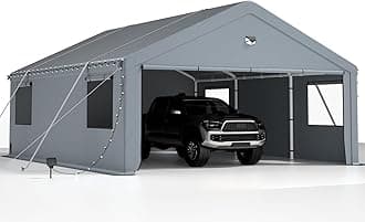 2 Car Carports 20X20 Heavy Duty with Removable Side Walls, Car Port Canopy, Portable Shelter, All Weather, Gray