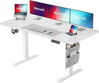 Marsail Standing Desk,Home Office Adjustable Heights,Stand Up Desk,63x24 Inches Desktop Sit Stand Gaming Computer Desk for Study,Writing with 4 Memory Presets,Headphone Hook,Cable Organizer,White