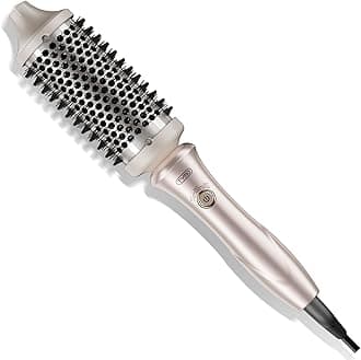 TYMO Thermal Brush Heated Round Curling Brush - STYLUX 1.7 Inch Blowout Volumizer with Flexi-Fit Tech for Hair Styling, Curling Styler Tool, Hair Straightener and Curler 2 in 1, Dual Voltage, Gold