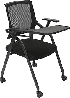Stackable & Foldable Conference Room Chairs with Flip Up Table Wheels and Sliding Armrest Office Guest & Reception & Meeting Chair Supporting Up to 200 lbs