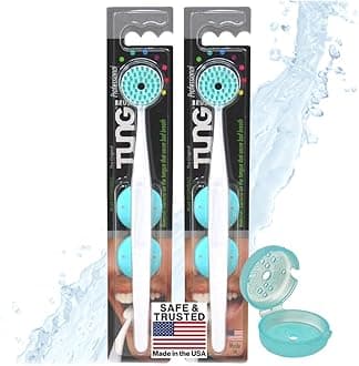 Peak Essentials, The Original TUNG Brush - 2 Pack Single Brush with Caps- Tongue Cleaner (Colors Vary) Tongue Cleaner, Odor Eliminator, Fight Bad Breath, Neutralize Bacteria, Fresh Mint, Portable, BPA