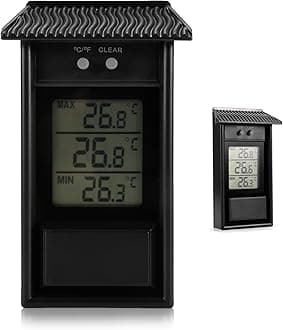 Greenhouse Thermometer, Outdoor Thermometer Weatherproof, Digital Max Min Greenhouse Monitor 0.1 °C Resolution, -20-50 °C Temperature Range, Thermometers for Garden Indoor Outdoor Home