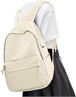 VECAVE Lightweight Backpack for Women Men, Travel Casual Daypack Laptop Rucksack, Waterproof College High Secondary Bookbag Daily Bag, Beige