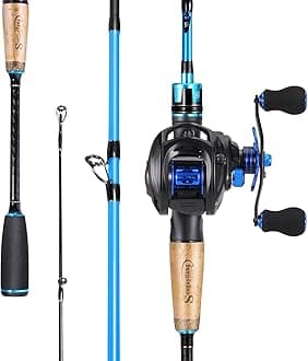 Sougayilang Baitcaster Combo, Fishing Rod and Reel Combo, 2-Piece Fishing Pole with Baitcasting Reel Combo Fishing Gear