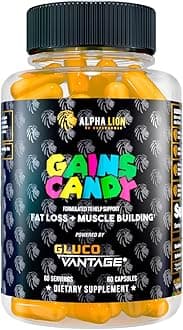 ALPHA LION Gains Candy, Supplement Pills That Support Weight Loss, Muscle Building, Decrease Body Fat, Upgrade Energy & Workout Performance, 60 Capsules (DHB Berberine-GlucoVantage®)