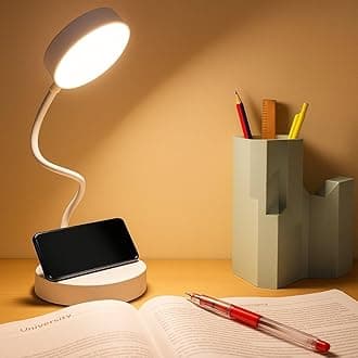 SaleOn Silicone Rechargeable LED Desk Lamp 6 Month Warranty with USB Type-C | 360° Adjustable Gooseneck Study Light | Touch Control Table Lamp with Mobile Stand | 3 Color Modes | Eye Protection