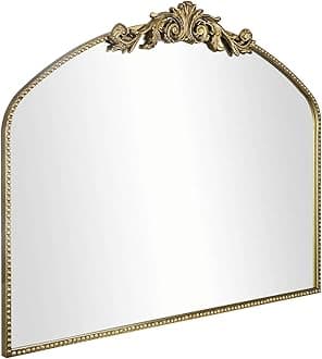 AIXI HOME Vintage Gold Arched Mirror 36"X29", Victorian Antique Mantel Mirror with Ornate Metal Frame, Baroque Dress Wall Mirror for Entryway/Fireplace/Living Room/Hallway/Bathroom/Bedroom