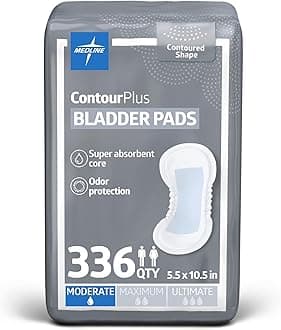 Medline ContourPlus Bladder Control Incontinence Pads, Moderate Absorbency, 5.5" x 10.5", 28 Count (Pack of 12)