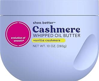Cashmere Whipped Oil Body Butter in Vanilla Cashmere offers 72 hours of lightweight moisture for dry skin, featuring a rich formula that provides deep hydration in a 10 oz container.