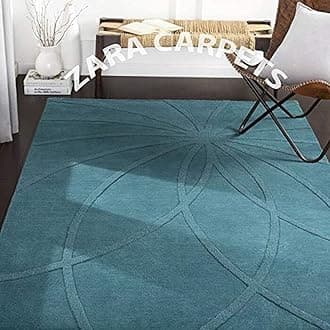 ZARACARPETS Solid Plain Exported Quality Hand Made Carpets and Rug Size 6x6 Round Diameter (6 by 6 Round) Teal Web