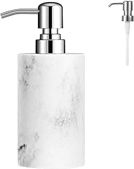 Luxspire Soap Dispenser, Marble Lotion Soap Pump Dispenser Bottle, Refillable Shampoo Container, Decorative Hand Soap Resin Dispenser for Bathroom Countertop, Kitchen, 10.8oz/320ml - White Marble