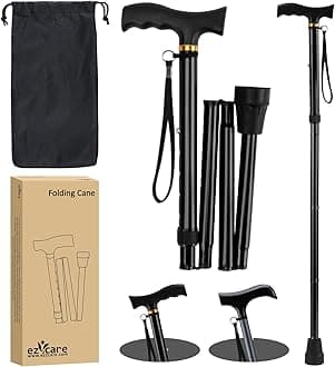 Walking Stick- Adjustable Lightweight Walking Cane,Collapsible Portable Mobility Aids for Seniors, Adults, Elderly or Disabled, Folding Travel Walking Stick for Men and Women(Black)