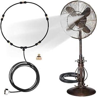 LANDGARDEN Outdoor Misting Fan Kit for Cool Patio Breeze, Water Sprayer for Outdoor Cooling, 5m Misting Line + 5 Brass Mist Nozzles + One
