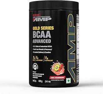 AMP Gold Series BCAA Advanced | 400 gm | 30 Servings | Fastest Muscle Recovery | Maximized Workout Performance | Formulated In USA | 7g BCAA | 1g L-Glutamine | 1g L-Citrulline | Kiwi Strawberry
