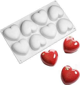 OCPO KitchenSilicone Molds for Baking Mousse Cake, 3D Silicone Baking Mold Tray for Candy Pastry Chocolate Truffle Cupcake Jelly Cookie Pudding Cake Decoration Mold Heart (8-Cavity)