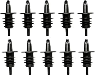 Hawaiian Shaved Ice 10 pack Free Flow Pourers, for Snowcone Syrup, Plastic Bottle Spout for Mixed Drinks, Snow Cone, Mochas & Latte Flavor - Black