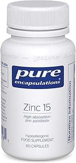 Pure Encapsulations Zinc 15 - Zinc Picolinate 15mg - Highly Absorbable Hypoallergenic Immune System Supplement - Fertility Supplement - Hair, Skin & Nails - 60 Vegetarian Capsules