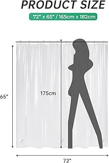 AmazerBath Short Shower Curtain Plastic, 72 x 65 Inches PEVA Clear Shower Curtain, Waterproof Heavy Duty Thick Bathroom Curtain with 3 Big Clear Weighted Stones and 12 Rustproof Grommet Holes