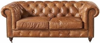 Modern Sofa & Classic Leatherette Chesterfield (Tan Brown Colour) (2 Seater Sofa)