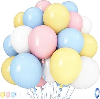 Pastel Balloons, 12 Inch 35PCS Light Pink Blue Yellow White Latex Balloon, Multicolor Balloon for Kids Graduation Easter Wedding Rainbow Party Birthday Bridal Baby Shower Party Decorations Supplies