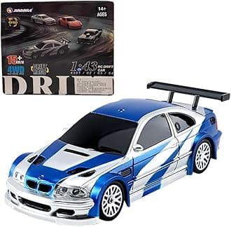 HERR RC Electric Mini Racing Drift Car Model 1:43 Scale 2.4G Full Scale Linkage Light Set Max Speed 15km/h Indoor Mini RC Toys (Gyroscope RTR Version, Blue and White)