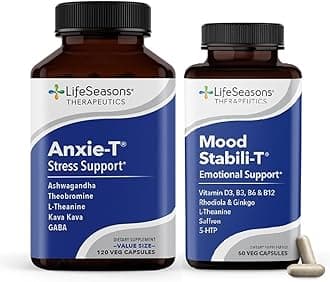 Anxie-T with Mood Stabili-T - Supports Mood & Mental Focus - Feel Calm and Relaxed - Eases Tension & Nervousness - Ashwagandha, Kava Kava, GABA & L-Theanine - 180 Capsules