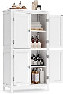 VASAGLE Floor Storage Cabinet, Freestanding Storage Unit with 4 Doors, Adjustable Shelves, 11.8 x 23.6 x 43.3 Inches, for Entryway, Bathroom, White UBBC552P31