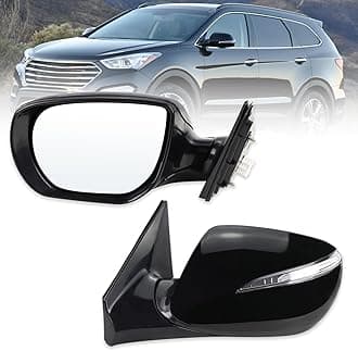 Left Driver Side Mirror Compatible With 2013 2014 2015 2016 2017 2018 Hyundai Santa Fe Sport With Manual Folding Power Glass Heated With Turn Signals Black Replace#HY1320201(6 Pins)