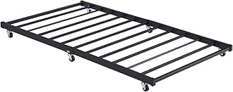 VECELO Twin Trundle Bed Frame Only/Roll Out/Enhanced & Up-Graded Metal Slats Support, Black