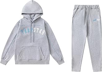 YOUPO Embroidered Trapstar Tracksuit for Men and Women, Unisex Trapstar Shooters Suit, 2 Piece Sports Jogging Set Autumn Winter, Fleece Hooded Sweatshirt and Pants (Color : 8840 grey, Size : Large)