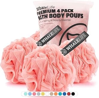 Bath Loofah Sponge Shower pouf Ball (Pink 4Pack 60g/Pcs) Body Scrubber for Women