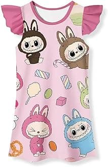 Girls Cute Cartoon Gown Dress Flutter Sleeves Kids Round Neck Party Wear Oufits